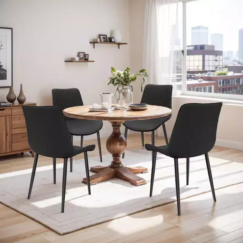 Sedie da pranzo moderne, set da 4, con gambe in metallo, sedie da pranzo imbottite con motivo a rombi, sedie per sala da pranzo, nere