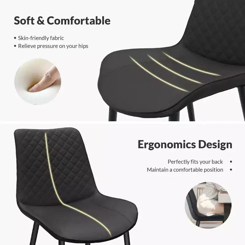 Sedie da pranzo moderne, set da 4, con gambe in metallo, sedie da pranzo imbottite con motivo a rombi, sedie per sala da pranzo, nere