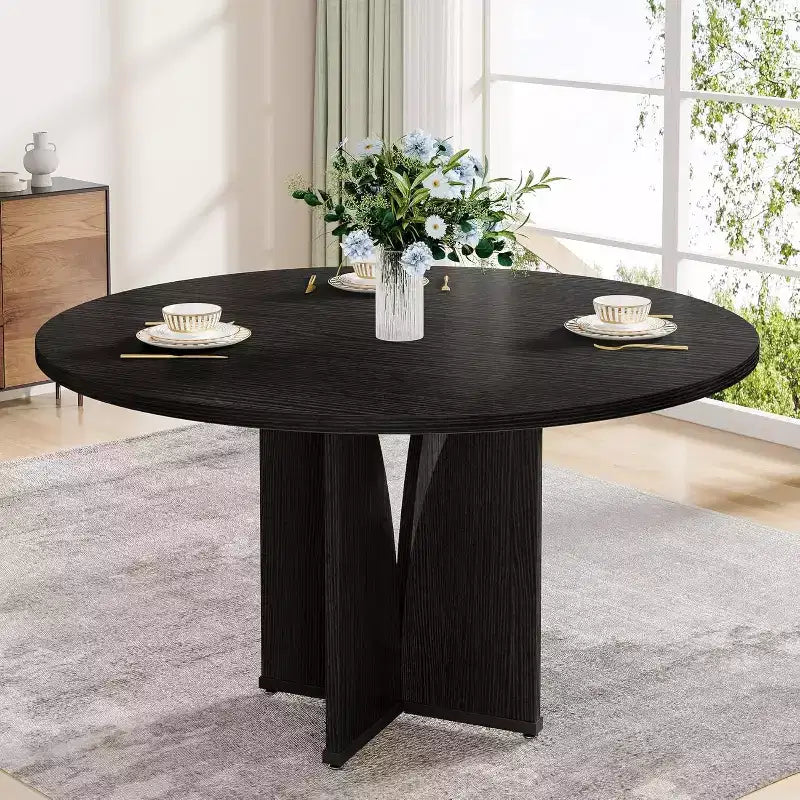 Tavolo da pranzo rotondo da 39,37 pollici per 4 persone, tavolo da cucina in legno stile rustico con finitura marrone rustico per sala da pranzo, soggiorno, nero