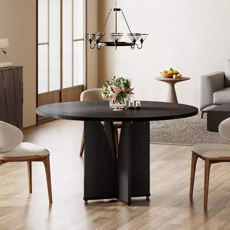Tavolo da pranzo rotondo da 39,37 pollici per 4 persone, tavolo da cucina in legno stile rustico con finitura marrone rustico per sala da pranzo, soggiorno, nero