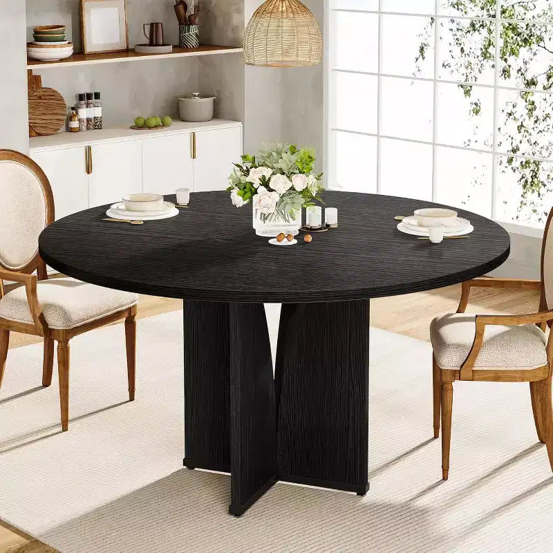 Tavolo da pranzo rotondo da 39,37 pollici per 4 persone, tavolo da cucina in legno stile rustico con finitura marrone rustico per sala da pranzo, soggiorno, nero