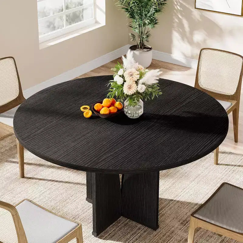 Tavolo da pranzo rotondo da 39,37 pollici per 4 persone, tavolo da cucina in legno stile rustico con finitura marrone rustico per sala da pranzo, soggiorno, nero