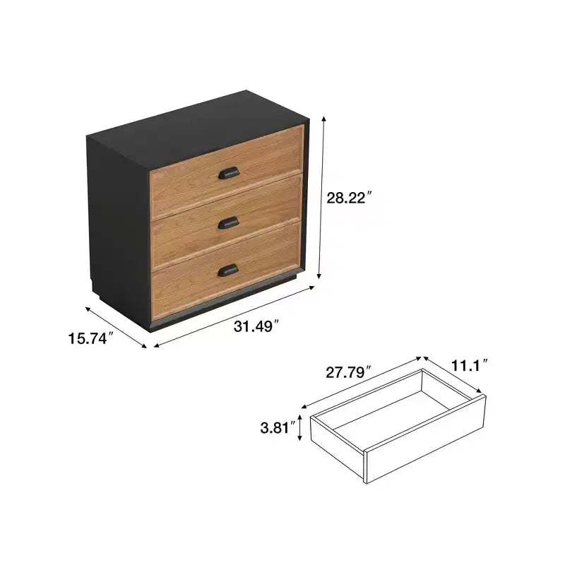 Comodino in legno massello con 3 cassetti Farmhouse 31.49, comodino rustico