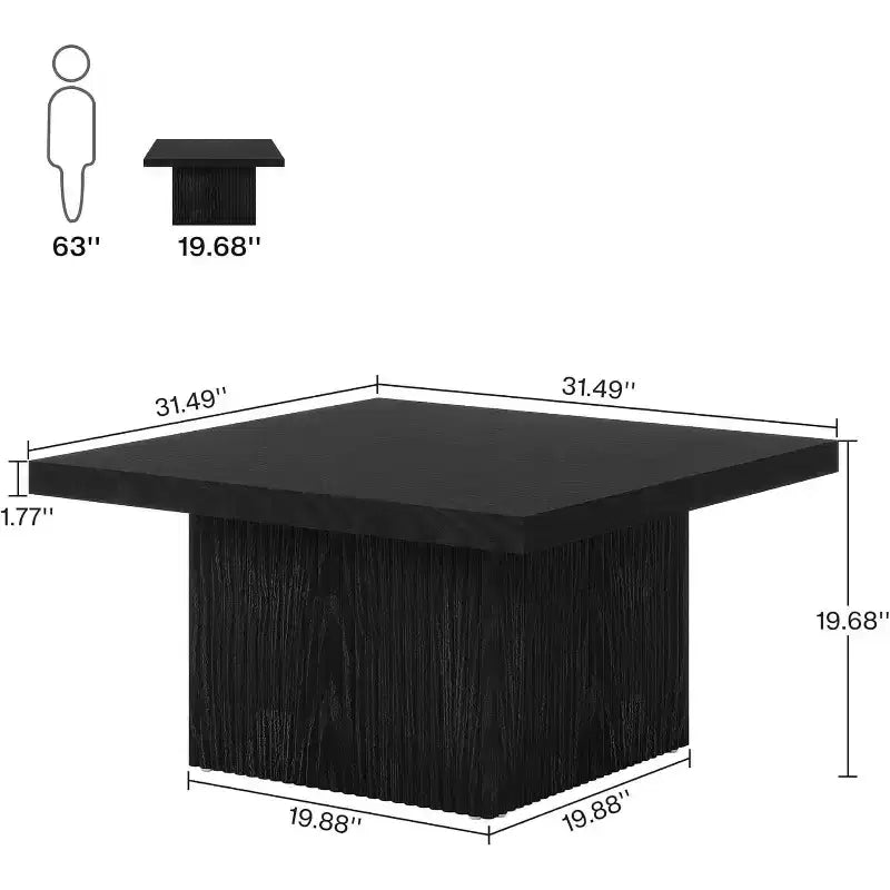 Tavolino da caffè quadrato da 31,5 pollici, tavolino cocktail scanalato moderno di metà secolo per soggiorno, facile da montare, nero