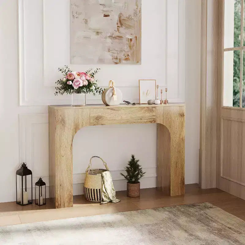 Tavolo Consolle Rustico da Fattoria da 47 Pollici, Tavolo da Divano Stretto per Ingresso, Tavolo d'Appoggio Stretto Rustico per Corridoio o Soggiorno