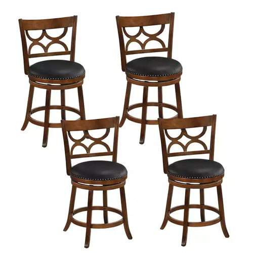 Costway 26'' Counter Height Bar Stools Set of 4 w/Rubber Wood Frame Upholstered Seat