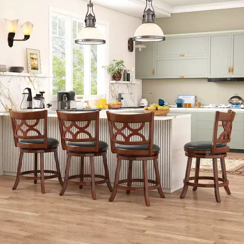 Sgabelli da Bar Altezza 66 cm (26'') Set da 4 con Struttura in Legno di Gomma e Seduta Imbottita