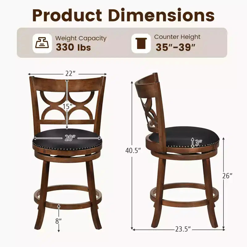 Sgabelli da Bar Altezza 66 cm (26'') Set da 4 con Struttura in Legno di Gomma e Seduta Imbottita