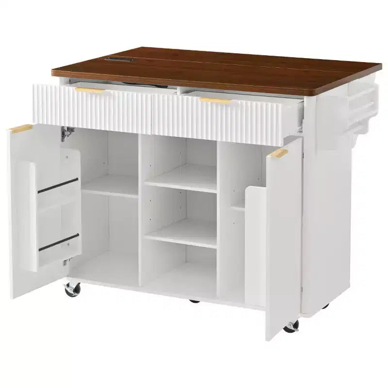 52 Tavolo da Cucina Mobile da Fattoria con Ribalta e Piano Effetto Marmo, Carrello da Cucina con Ruote e Contenitore per Cucina o Sala da Pranzo