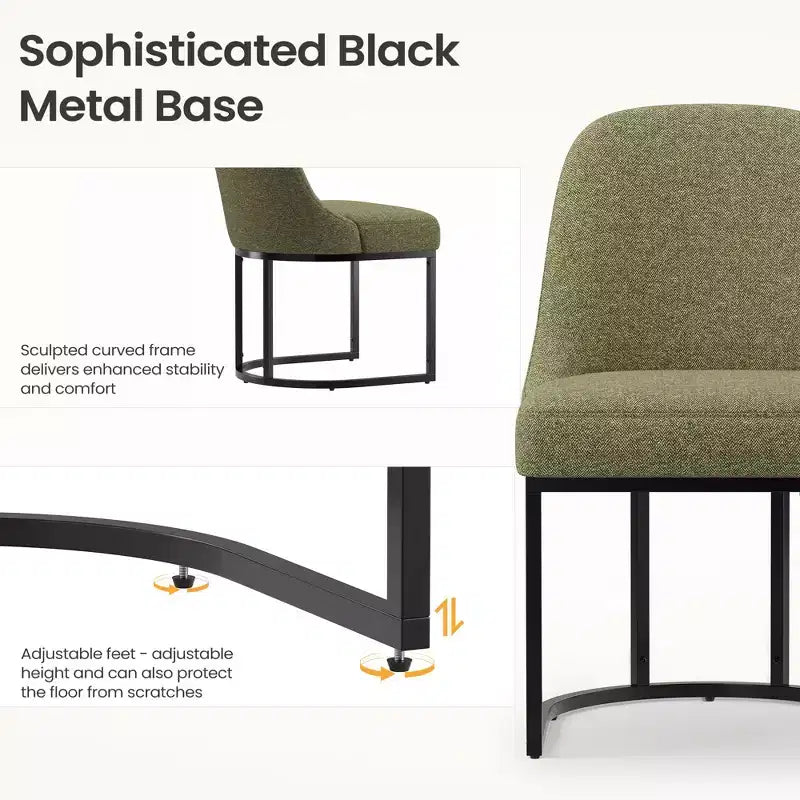 di 2 sedie da pranzo imbottite con robusto telaio in metallo e schienale curvo, piedini regolabili in altezza per cucina e soggiorno