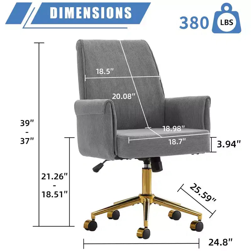 Sedia da ufficio a schienale medio, sollevabile, in tessuto a righe, ergonomica. Ideale per lavoro, studio e relax