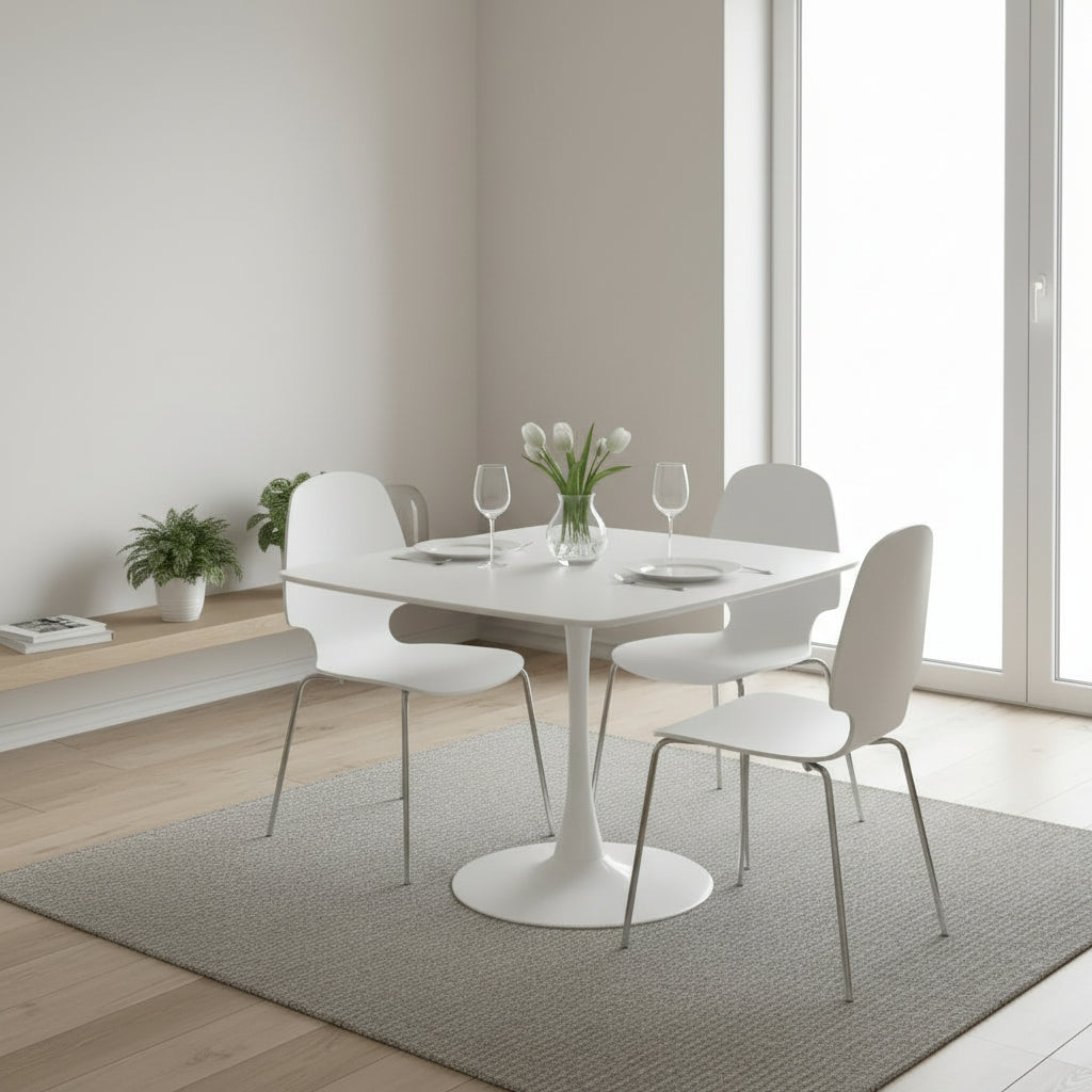 Tavolo da Pranzo Mid-Century da 107 cm con Piano Rotondo in MDF e Gambe a Croce, per 4-6 Persone, Utilizzabile anche come Tavolino da Caffè