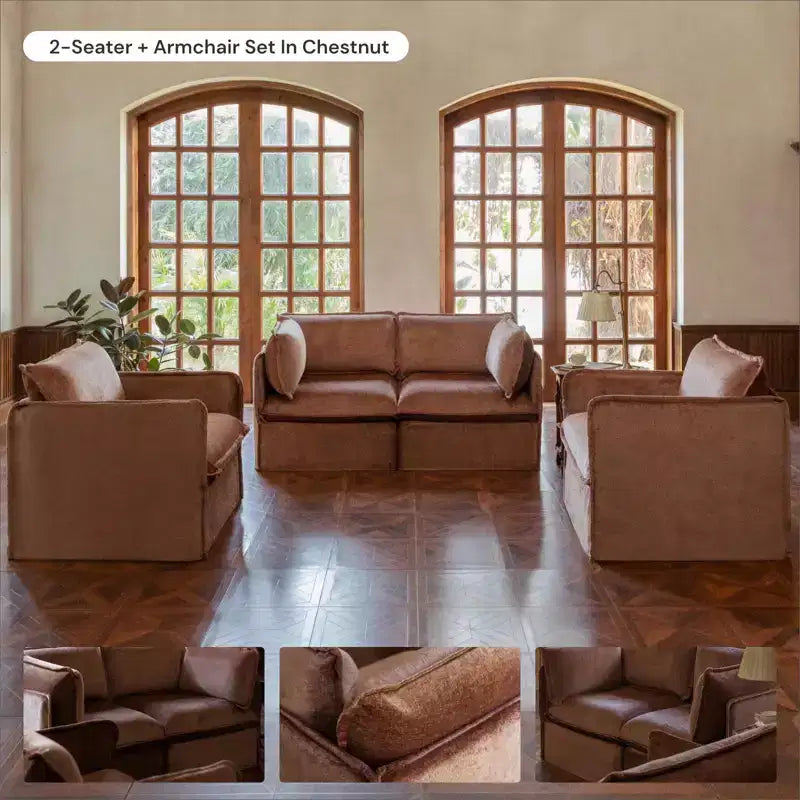 Divano Modulare Lavabile a 4 Posti + Pouf Panca | Seduta Deluxe+ e Cuscino Cloud