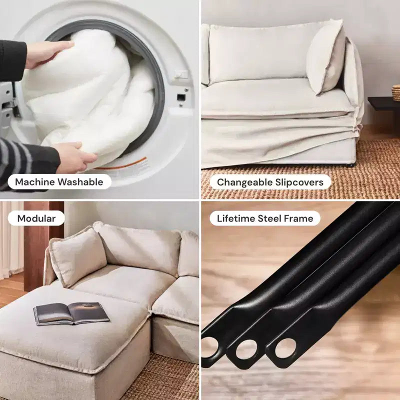 Divano Modulare Lavabile a 4 Posti + Pouf Panca | Seduta Deluxe+ e Cuscino Cloud