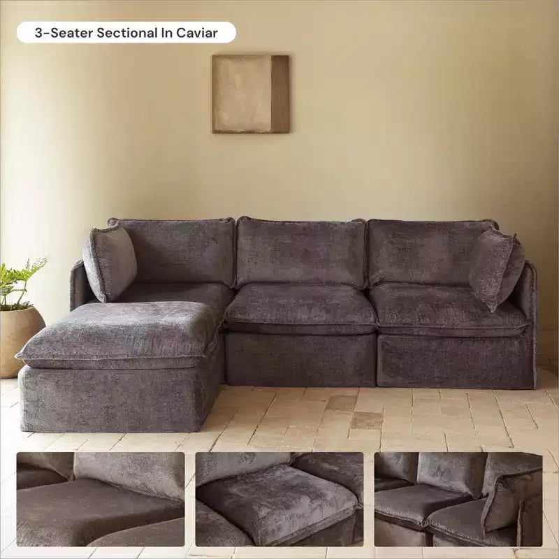Divano Modulare Lavabile a 4 Posti + Pouf Panca | Seduta Deluxe+ e Cuscino Cloud