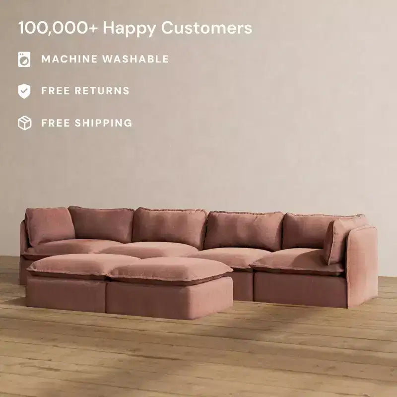 Divano Modulare Lavabile a 4 Posti + Pouf Panca | Seduta Deluxe+ e Cuscino Cloud