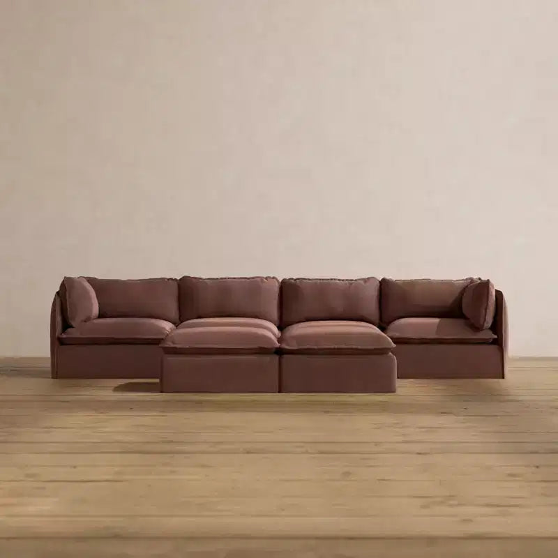 Divano Modulare Lavabile a 4 Posti + Pouf Panca | Seduta Deluxe+ e Cuscino Cloud