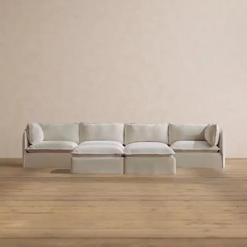 Divano Modulare Lavabile a 4 Posti + Pouf Panca | Seduta Deluxe+ e Cuscino Cloud
