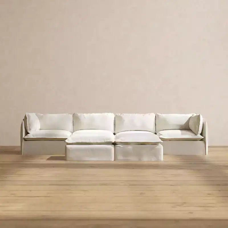 Divano Modulare Lavabile a 4 Posti + Pouf Panca | Seduta Deluxe+ e Cuscino Cloud