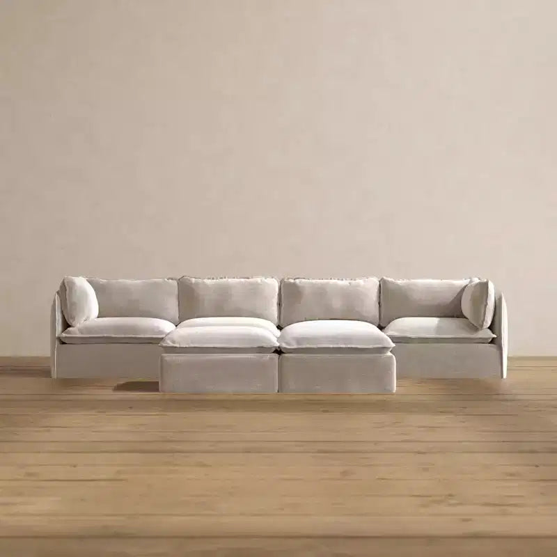Divano Modulare Lavabile a 4 Posti + Pouf Panca | Seduta Deluxe+ e Cuscino Cloud