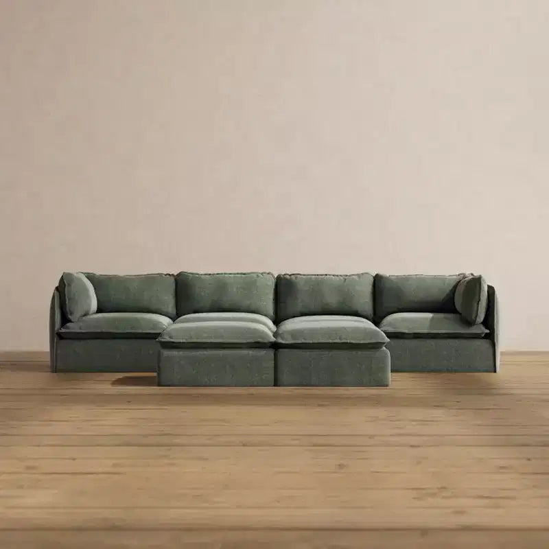 Divano Modulare Lavabile a 4 Posti + Pouf Panca | Seduta Deluxe+ e Cuscino Cloud