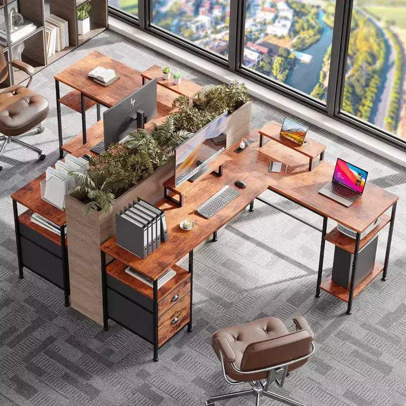 Scrivania ad angolo a L per computer da 168 cm, marrone, con stazione di ricarica, reversibile, per gaming, con schedario, supporto monitor, spazio di archiviazione, workstation per ufficio domestico