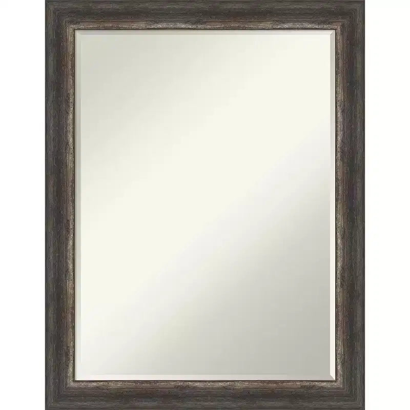 Amanti Art Bark Rustic Char Narrow Petite Bevel Bathroom Wall Mirror 27.5 x 21.5 in.