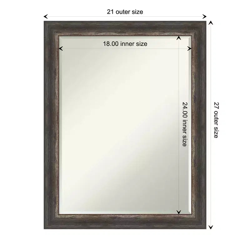 Specchio da Parete da Bagno Stretto Piccolo con Bordo Smussato Rustico a Corteccia 27,5 x 21,5 pollici